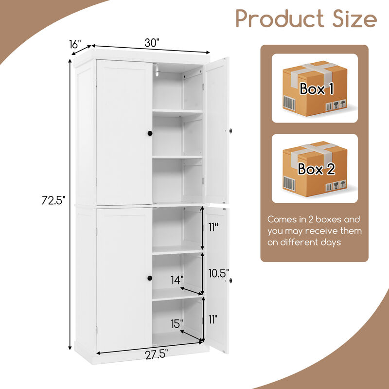 72.5" Tall Buffet Cabinet with 6-Tier Shelves and 4 Doors