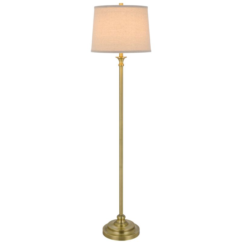 Floor Lamp with Light Gray Hardback Linen Shade, 61 Inch Antique Brass image number 2