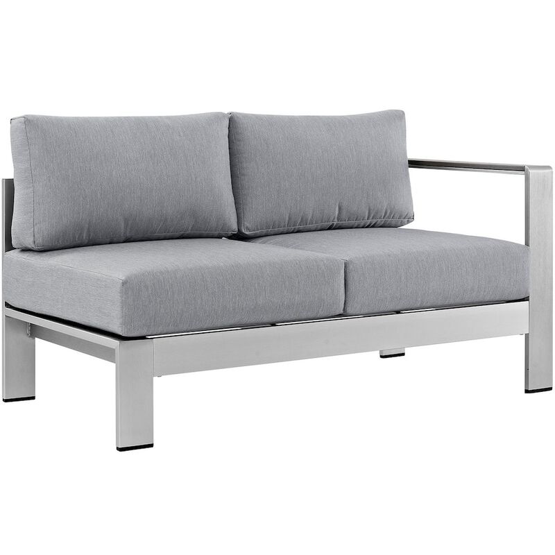 Silver Gray Shore Outdoor Patio Aluminum Right-Arm Loveseat - Benzara