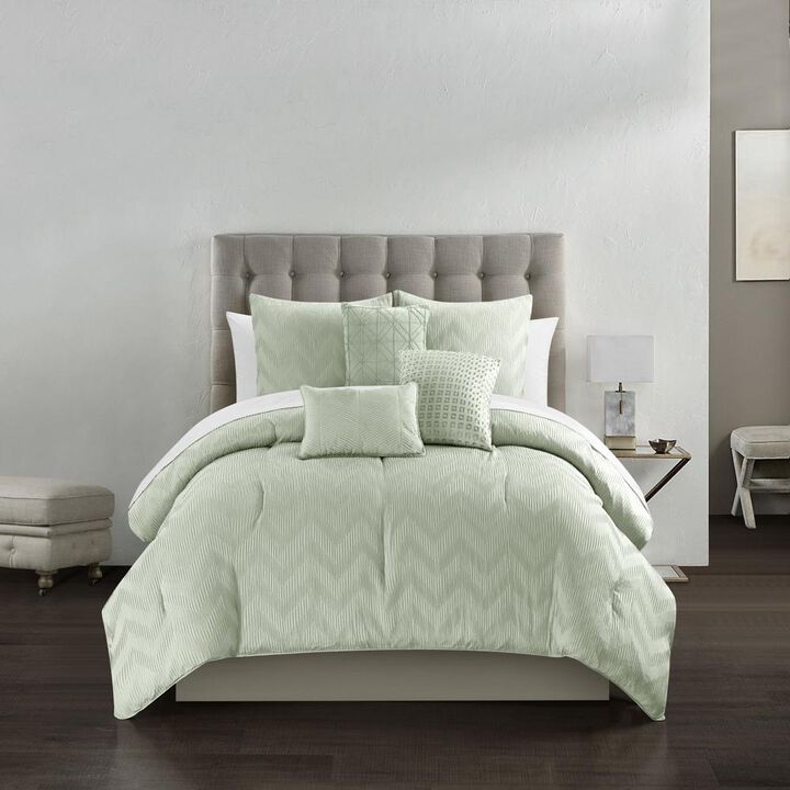 Chic Home Meredith Comforter Set Plush Ribbed Chevron Design Bed In A Bag Green, Queen