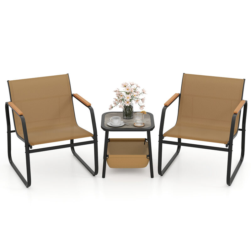 3-Piece Patio Bistro Set Outdoor Conversation Furniture &ndash; Brown image number 4