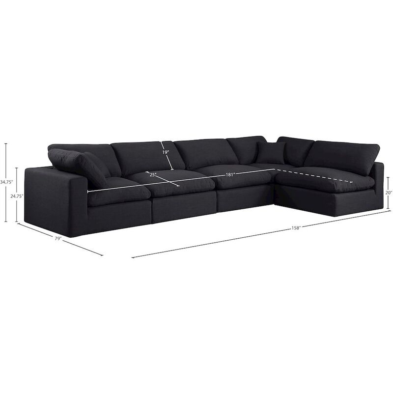 Meridian Furniture Comfy Black Linen Textured Fabric Modular Sectional