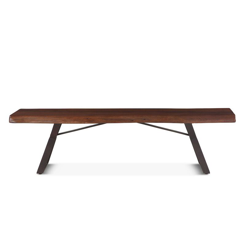 World Interiors Nottingham 72-Inch Acacia Wood Live Edge Dining Bench in Walnut Finish image number 0