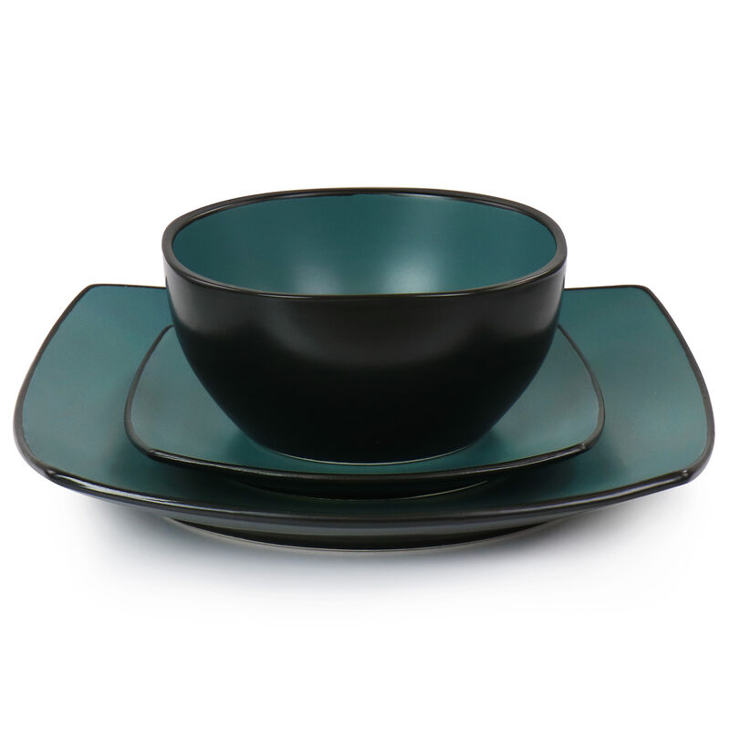 Gibson Elite Soho Lounge 16 Piece Matte Glaze Square Dinnerware Set in Teal image number 2