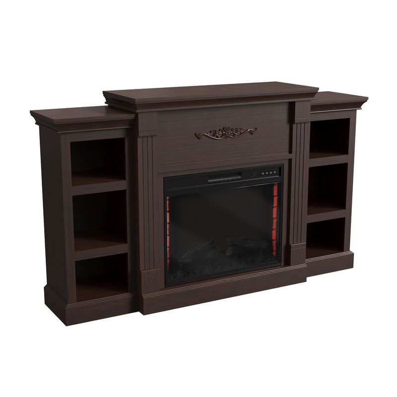 Mondawe 70.2" w Vintage Brown TV Stand With Fan Flat Panel Wall Mounted Electric Fireplace With Remote Control And Adjustable 4 Flames