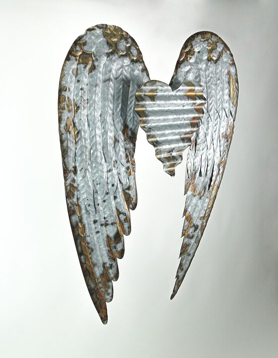 Galvanized Metal Winged Heart Wall Sculpture