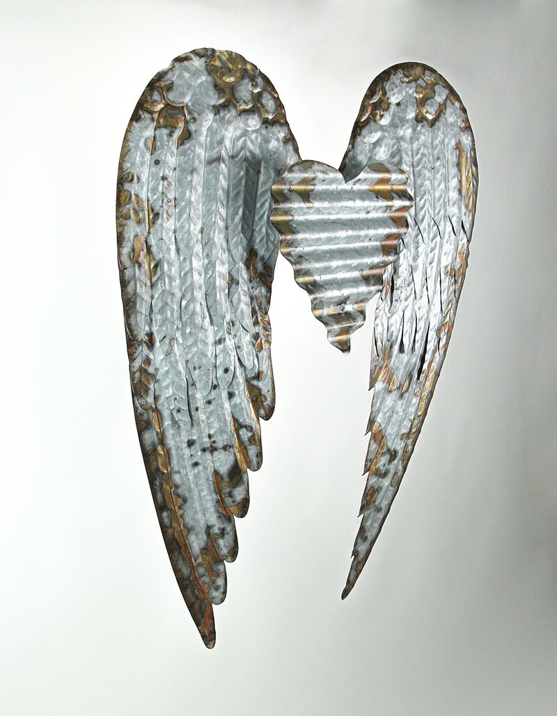 Galvanized Metal Winged Heart Wall Sculpture image number 1
