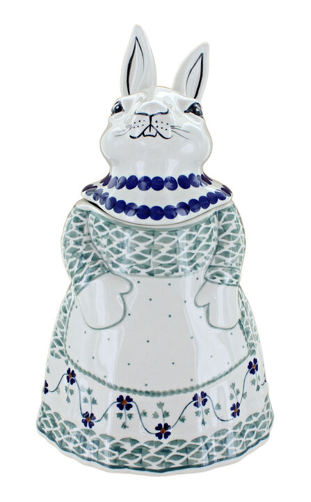 Blue Rose Polish Pottery Halsey Rabbit Cookie Jar