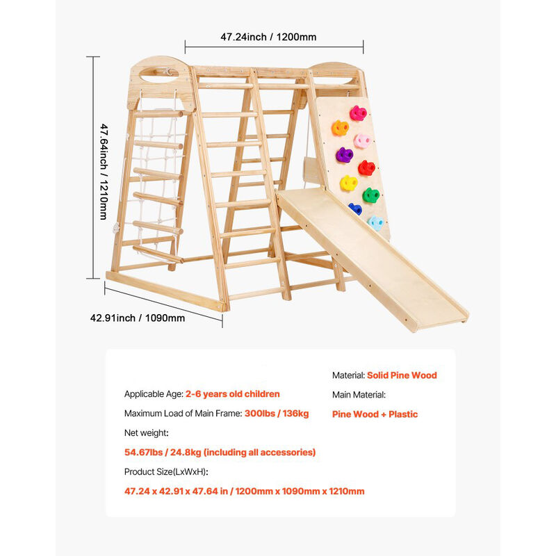 7 in 1 Toddler Indoor Jungle Gym with Slide Swing Climbing Wall image number 2