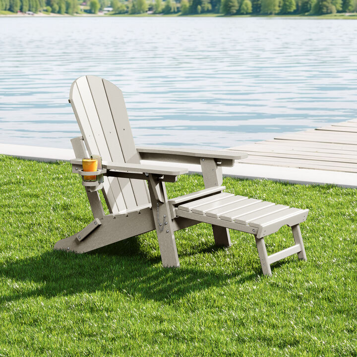 WestinTrends Folding Adjustable Adirondack Chair with Retractable Ottoman and Cup Holder