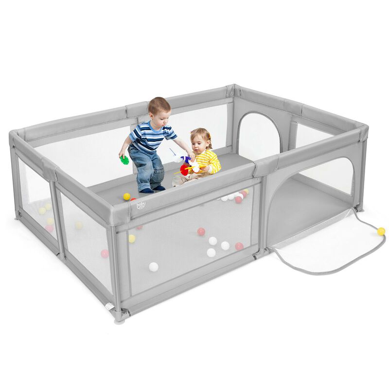 50 Ocean Balls and Extra-Large Safety Baby Fence &ndash; Gray Play Set