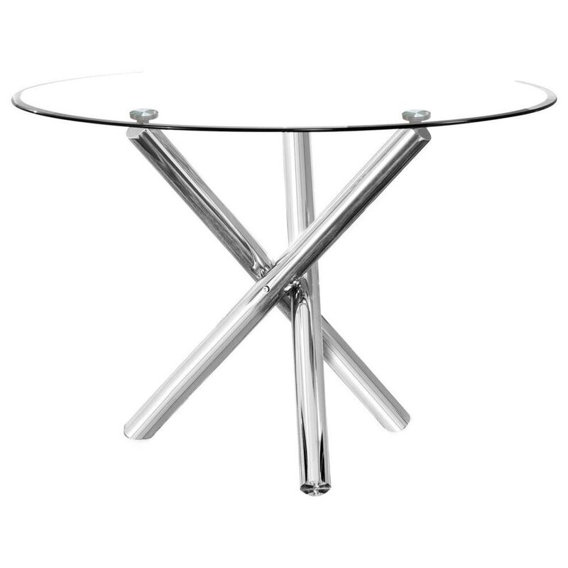 Best Master Furniture Best Master Beverly 43 Round Glass w/Stainless Steel Legs Dining Table - Silver