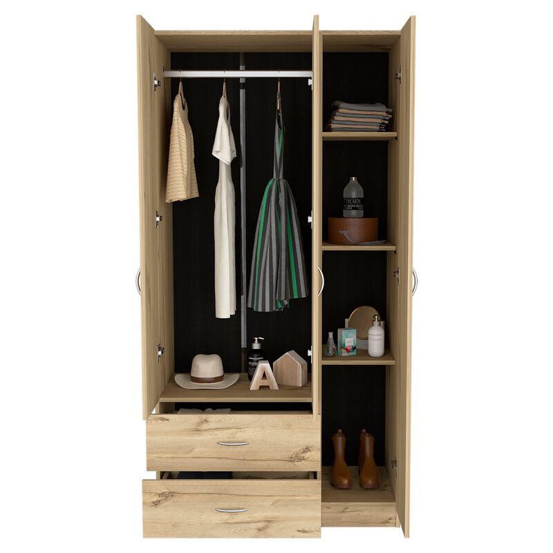 Austral 3 Door Armoire with Drawers, Shelves, and Hanging Rod image number 5