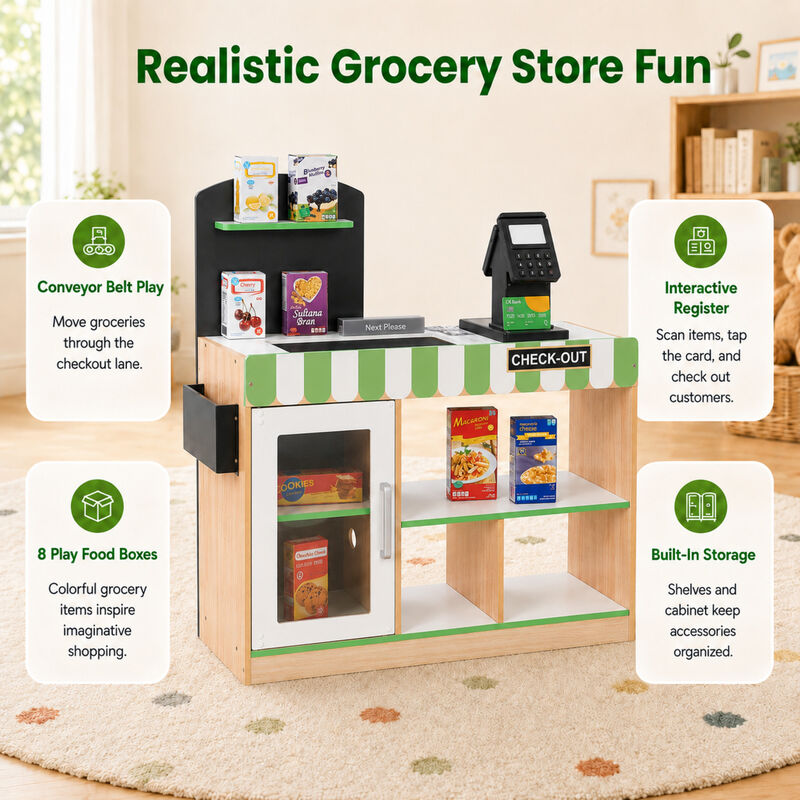 Cashier Austin Checkout Counter Stand, Green/White/Natural image number 2