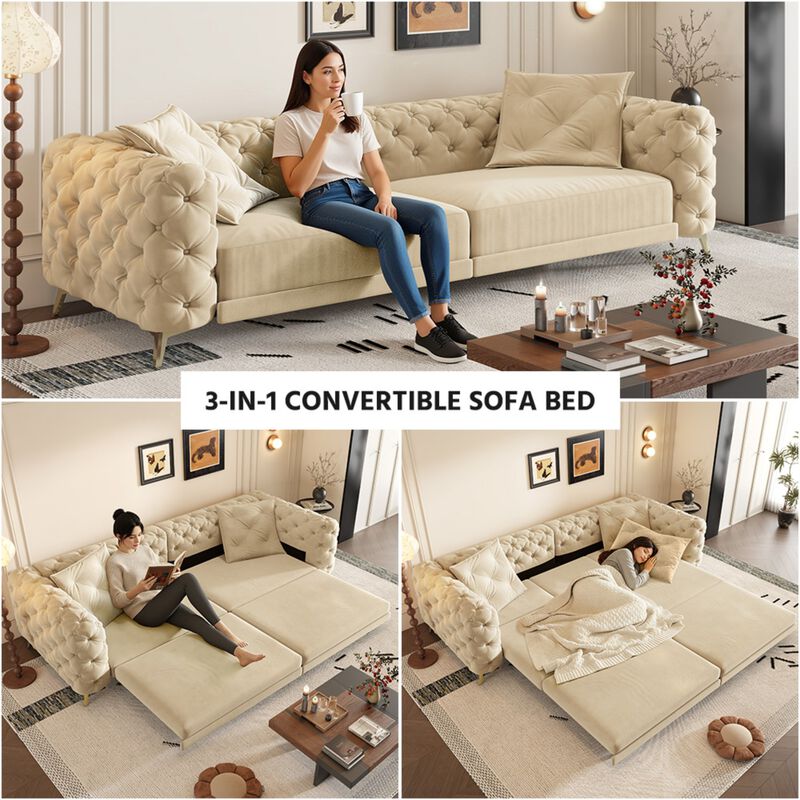 Whisen 97.7" 4-Seat Convertible Sleeper Sofa, Velvet 3-in-1 with Ottoman for Apartment Office image number 8