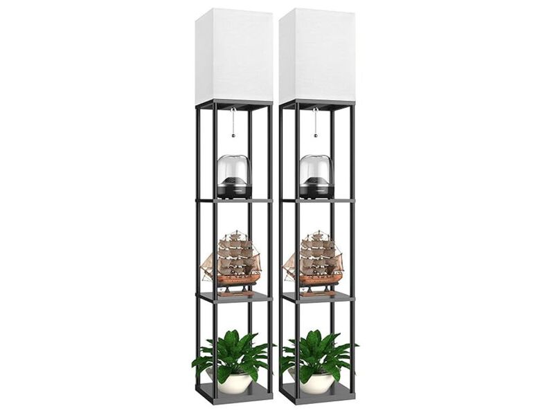 Set of 2 Floor Lamps with Shelves Display Lamp 3 Color Temperature Shade image number 0