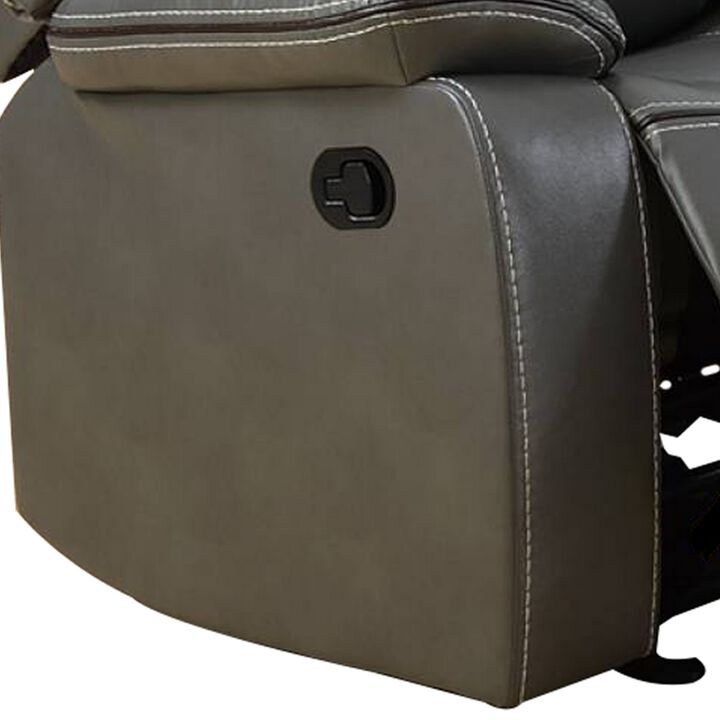 37 Inches Leatherette Glider Recliner with Pillow Arms, Gray - Benzara