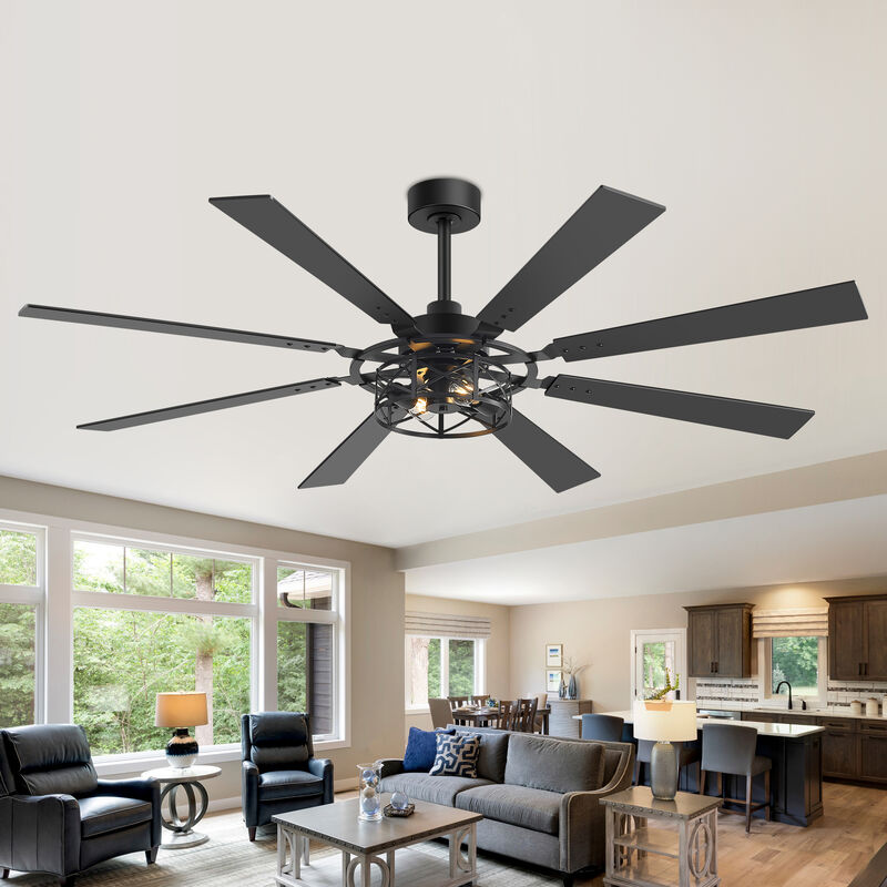 Breezary 65 in Traditional Ceiling Fan with Light,8 Blade Plywood Fan, E26 x2 Bulbs,Remote Control image number 7