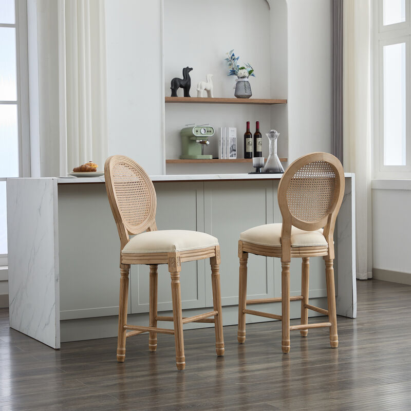 Merax French Retro Solid Wood Bar Chairs with Rattan Mesh Backrest image number 3