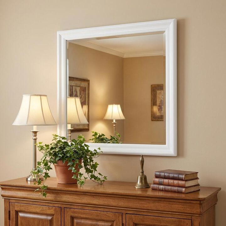HomeRoots 38" White Square Wood Framed Accent Mirror