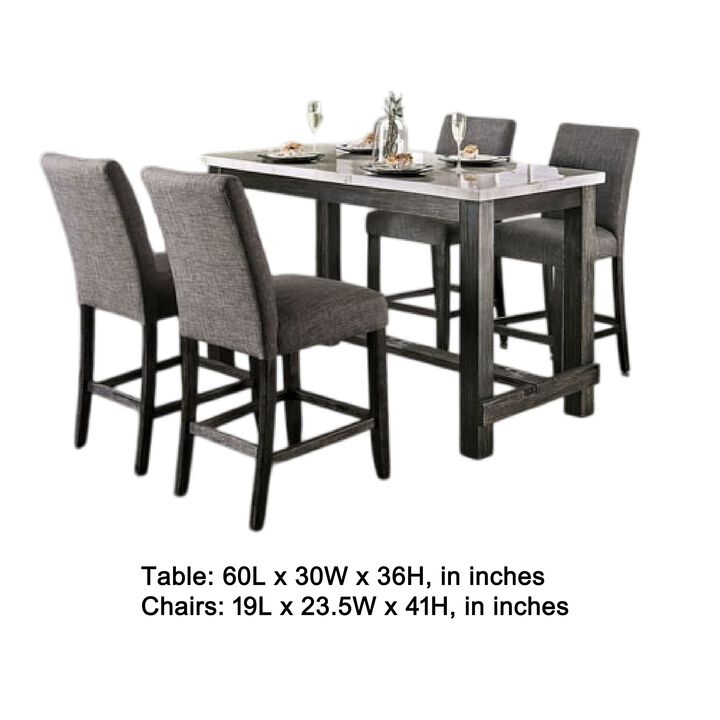 Bruce 5pc Counter Height Set, Marble Top, Trestle Base, Chairs