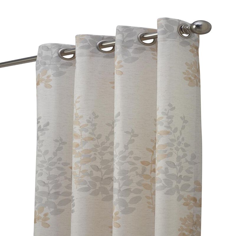 Habitat Lana Light Filtering Grommet Curtain Panel Two Tone Leaf Branches Bouquet Faux Linen Fabric Designed Ivory