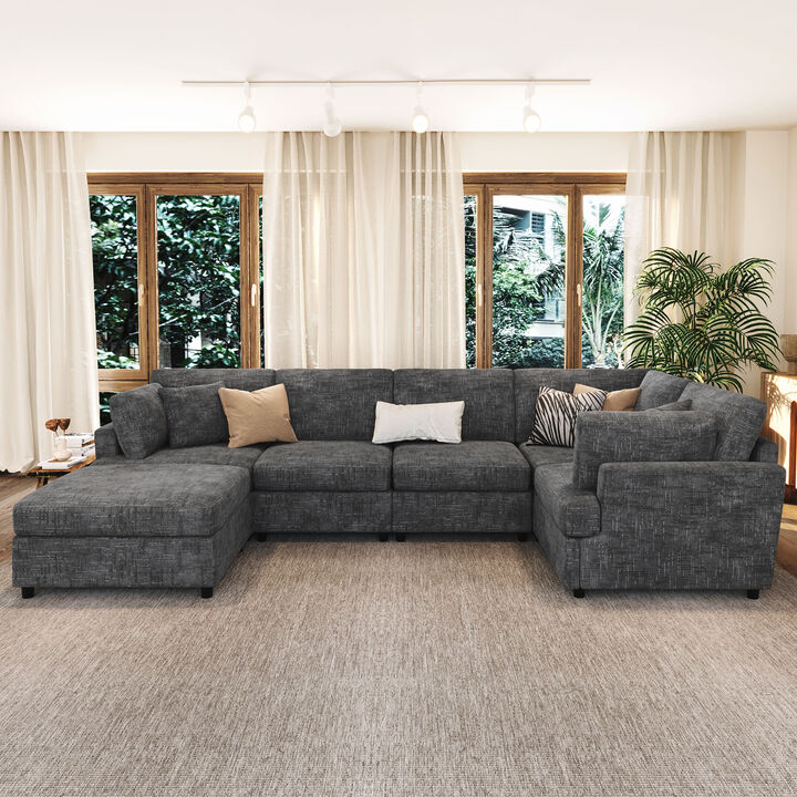 Merax U-Shaped Sectional Sofa with Movable Ottoman