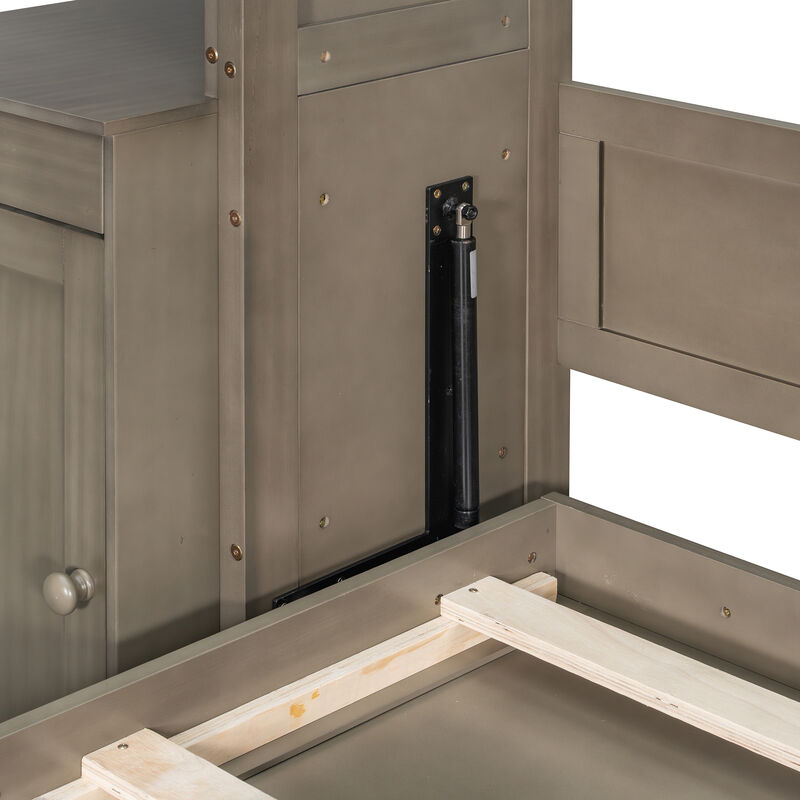 Merax Queen Murphy Bed with Desk, Storage Shelves and Cabinets image number 5