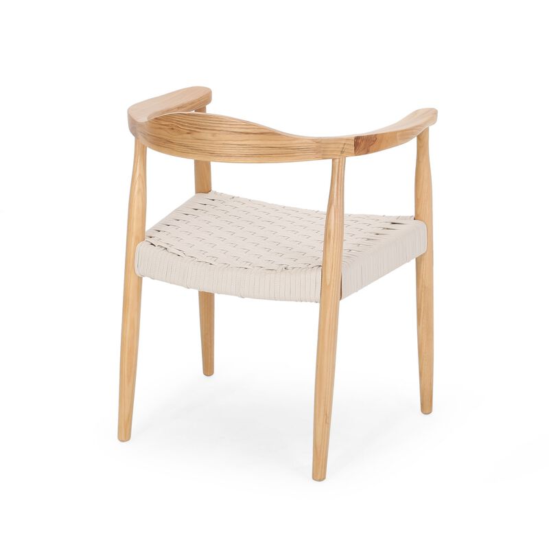 Accent Armchair, White Rope Woven Style Seat, Natural Brown Ash Wood