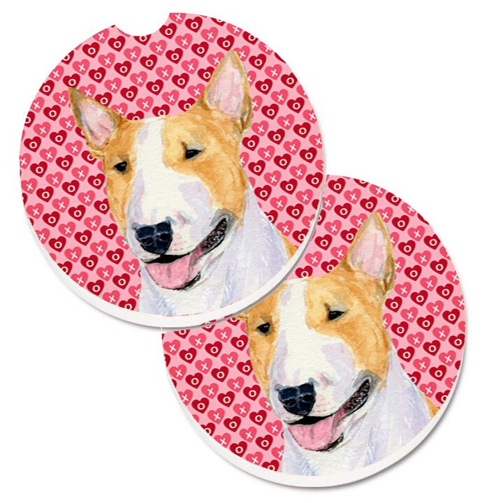 Caroline's Treasures Bull Terrier Hearts Love & Valentine's Day Portrait Set of 2 Cup Holder Car Coasters SS4496CARC, 2.56, Multicolor