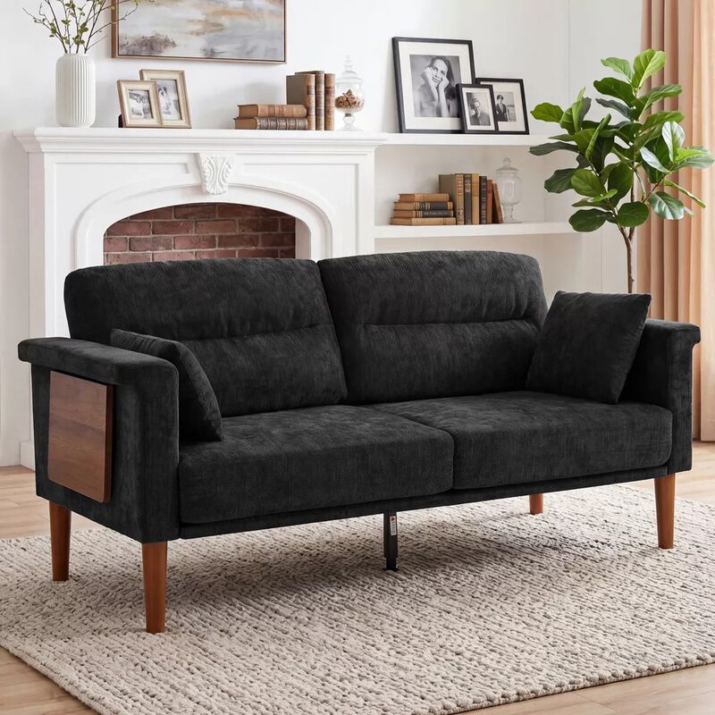 69" Chenille Loveseat Sofa with Foldable Side Tray Table image number 7