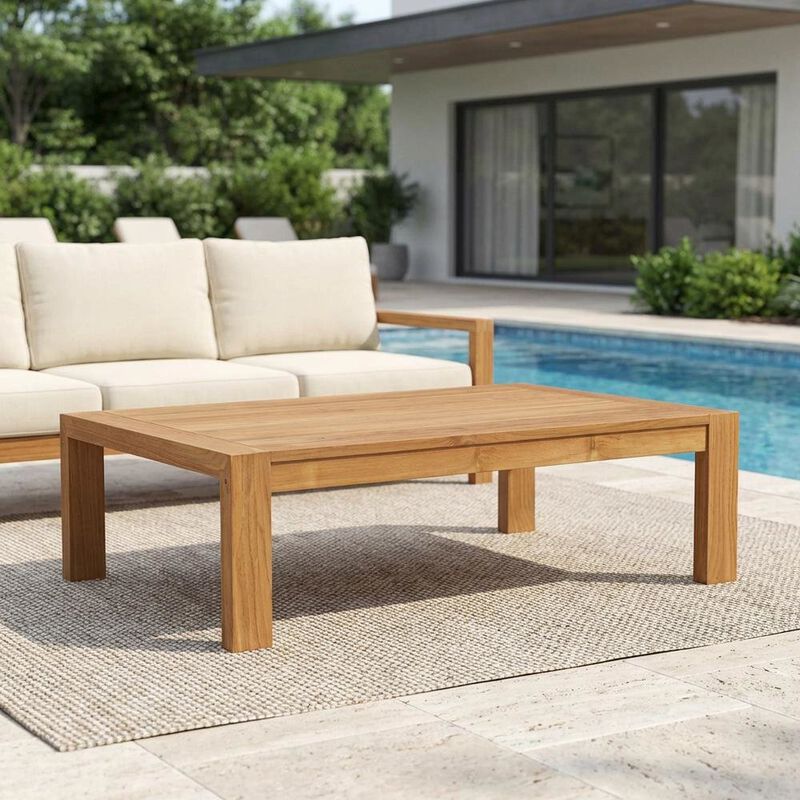 Outdoor patio wood coffee table with sturdy design and classic finish image number 4
