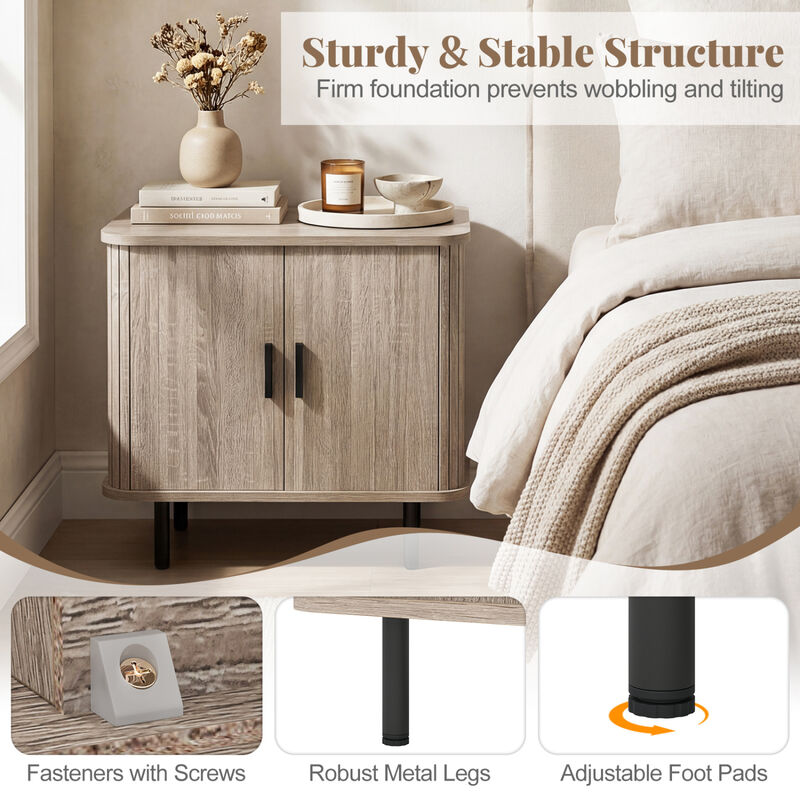Modern Bedside Nightstand with Sliding Doors and Open Shelf for Bedroom image number 4