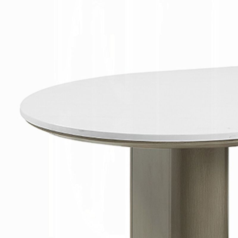 Jeh Coffee Table, 55 Inch White Oval Top, Dual Pedestal Base, Oak Brown image number 4