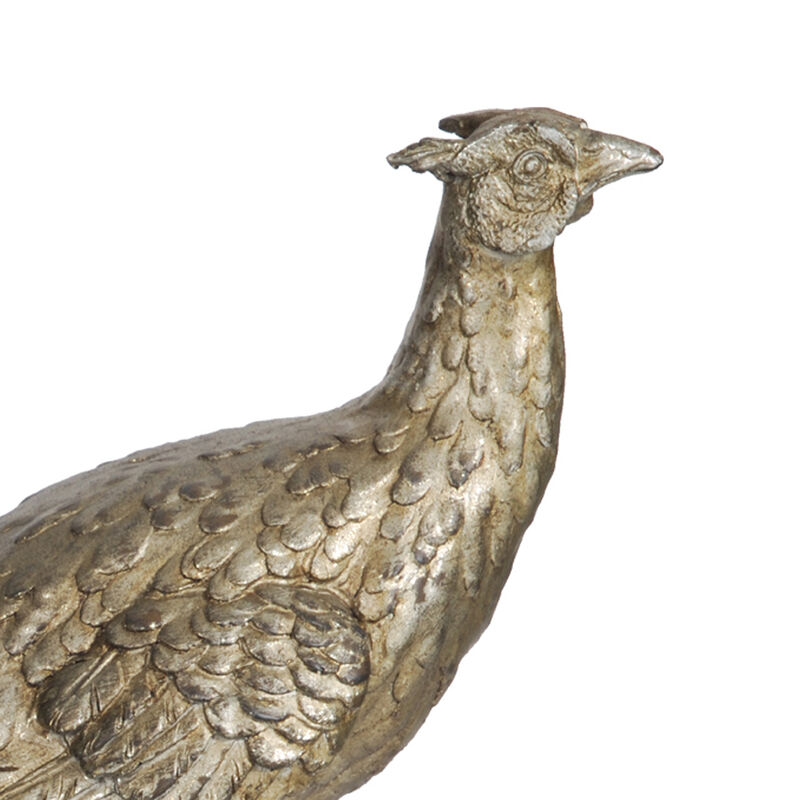 20 Inch Bird Sculpture Decor, Perched Pheasant, Antique Gold Resin-Benzara image number 3