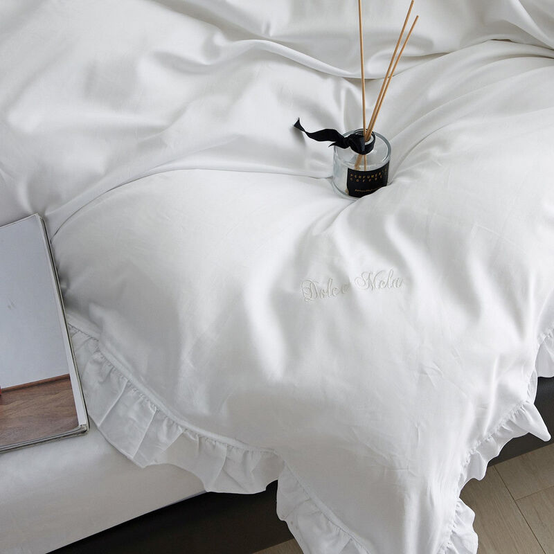 Dolce Mela  King Size 6 piece Duvet Cover Set Ruffled Bedding 100% Cotton
