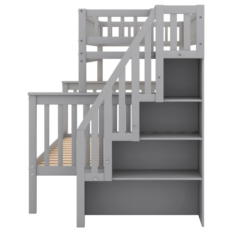 Twin Over Full Stairway Bunk Bed With Storage