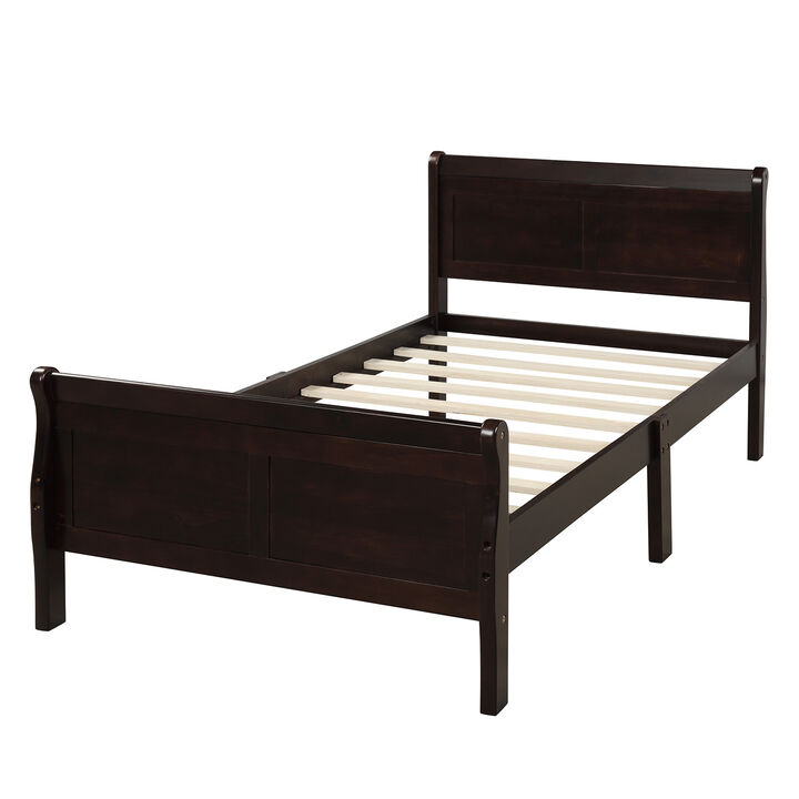 Whisen Wood Platform Bed Frame with Sleigh Design, Headboard, Footboard, and Sturdy Slat Support