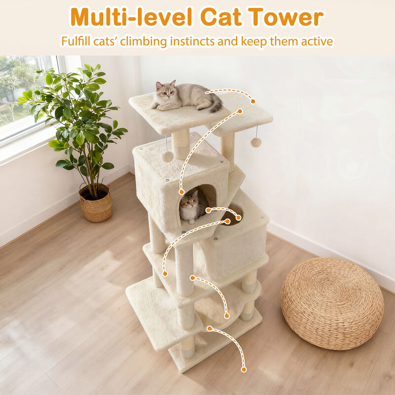 57" Multi-Level Cat Tower with 2 Condos, Hammock, and Dangling Balls image number 8
