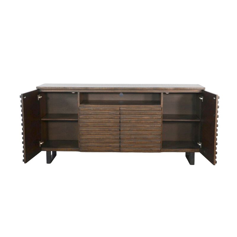 Desy TV Media Entertainment Console, Fluted Doors, Dark Brown 72 Inch - Benzara