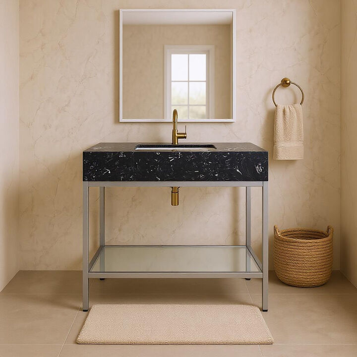 Meridian Furniture Marmo Black Engineered Marble Bathroom Vanity