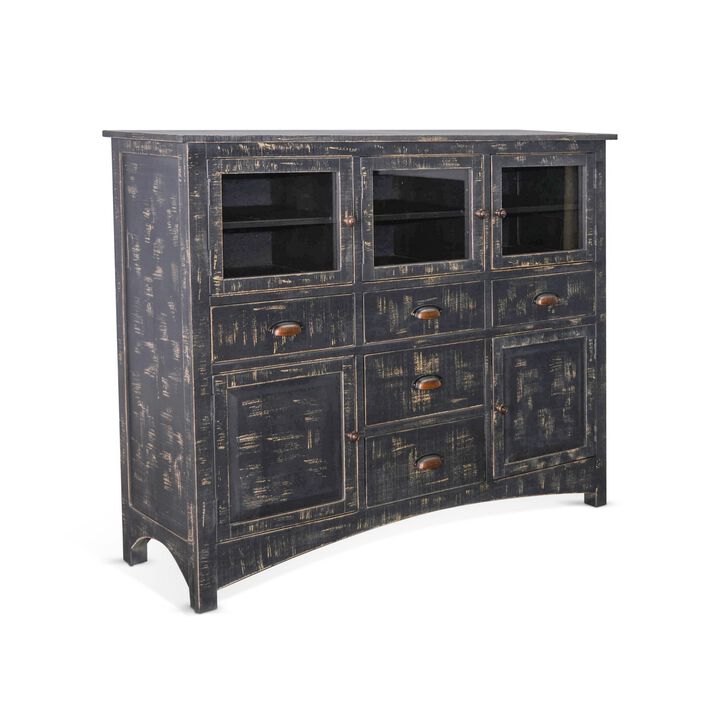 Rena Sideboard Buffet Console, 4 Doors, 5 Drawers, 59 Inch Black Wood - Benzara