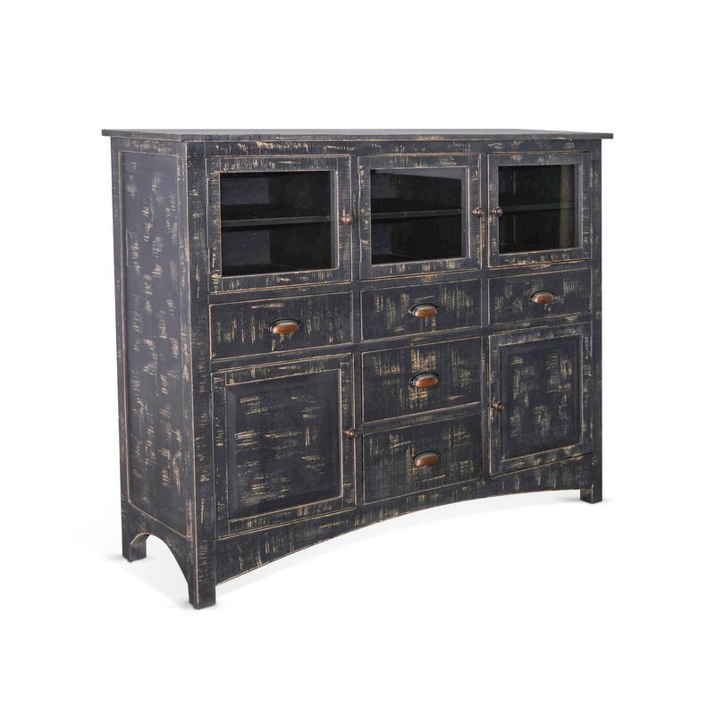 Rena Sideboard Buffet Console, 4 Doors, 5 Drawers, 59 Inch Black Wood - Benzara