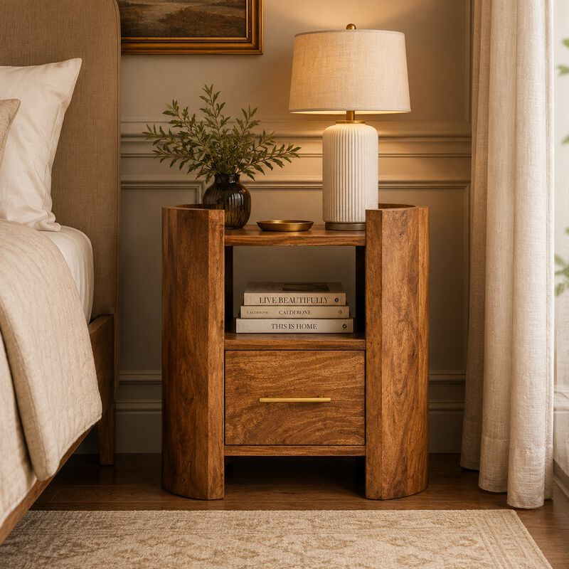 Artisan Furniture Solid Wood Valencia Sculpted Bedside, Brown image number 1