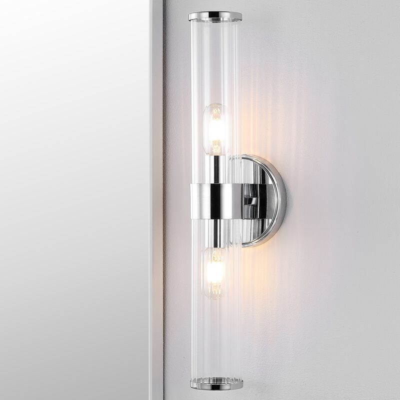 Cecil Tall Cylinder Ironstriped Glass Modern Mid Century LED Vanity