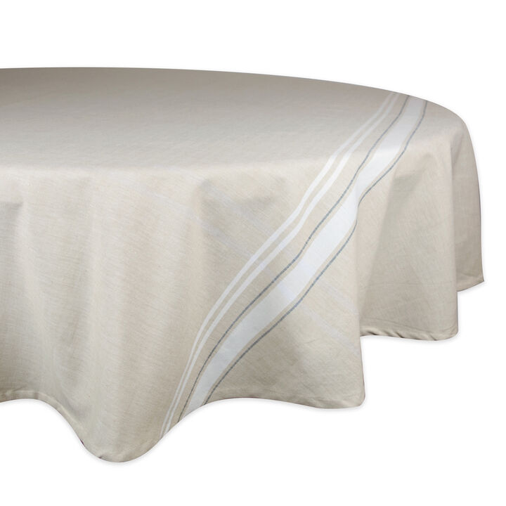 Gray and White French Striped Pattern Round Tablecloth 70"