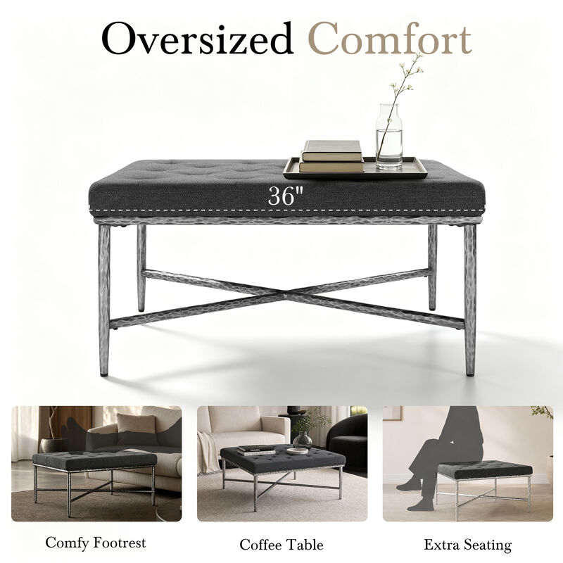 Merax Premium Soft Chenille Ottoman with Elegant Tufted Surface, Durable Metal Construction image number 2