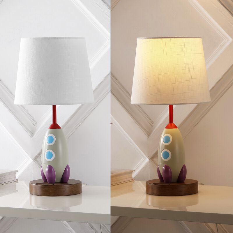 Houston 17.5" Transitional Style Iron/Resin Rocket LED Kids' Table Lamp with Phone Stand and USB Charging Port, Multi-Color