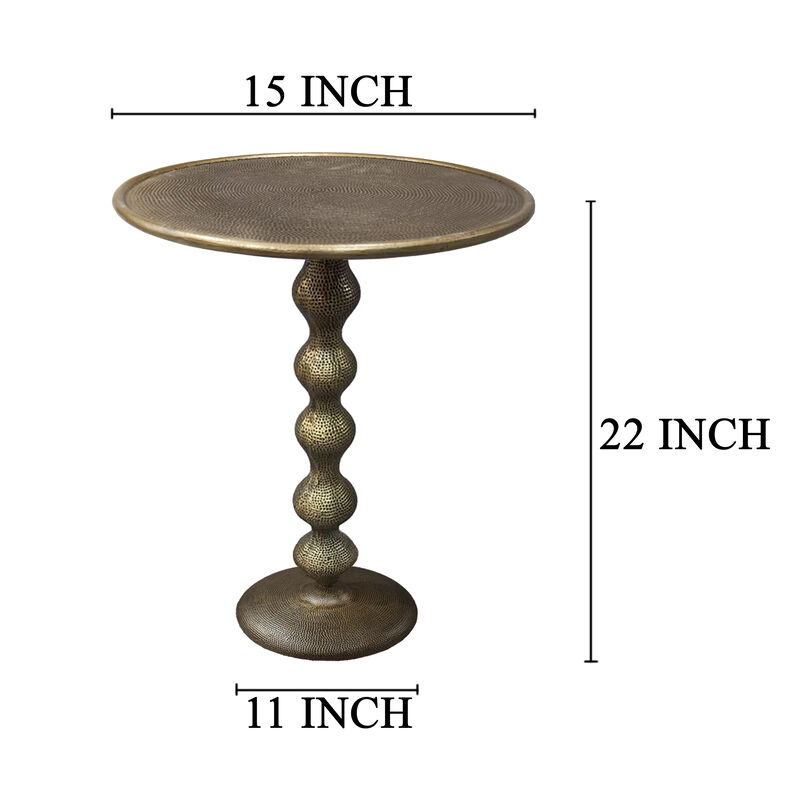 Shae 22 Inch Round Side End Table - Antique Brass Cast Aluminum with Hammered Texture For Small Places