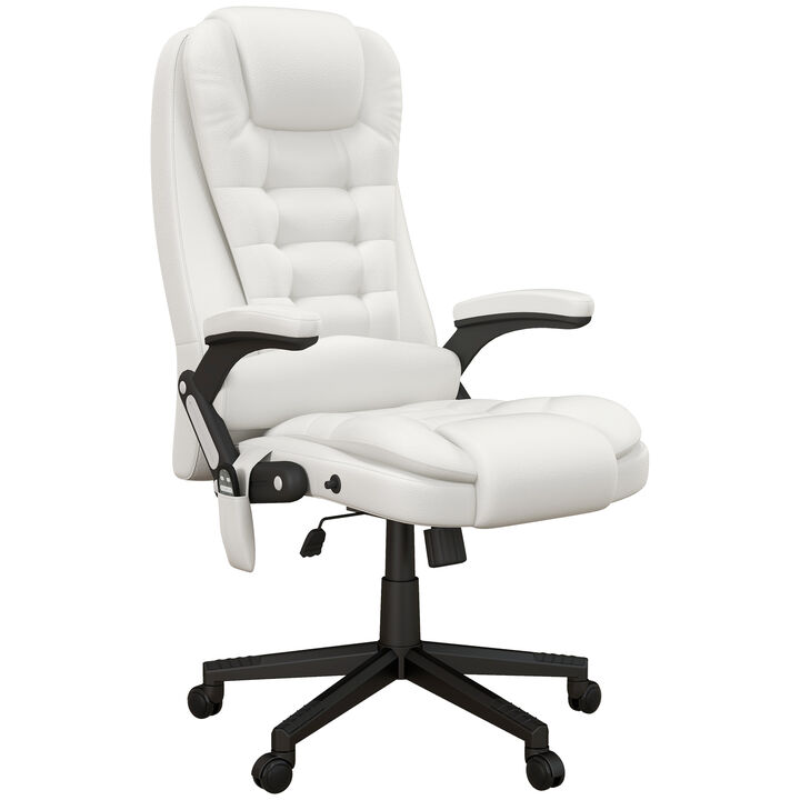 HOMCOM High Back Vibration Massage Office Chair with 6 Vibration Points, Heated Reclining PU Leather Computer Chair with Armrest and Remote, White
